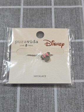 Pura Vida Disney Silver Minnie Necklace with Pink Bow